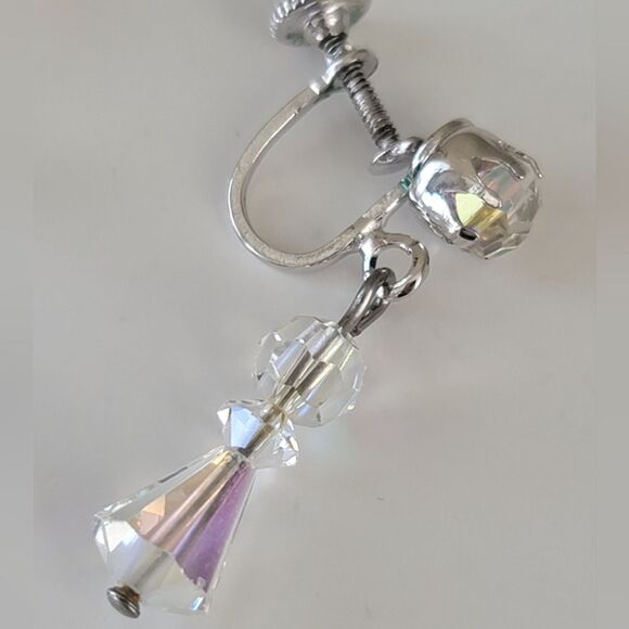 Vintage Crystal AB Silver Tone Screw Back Earrings #510 - Picture 9 of 16